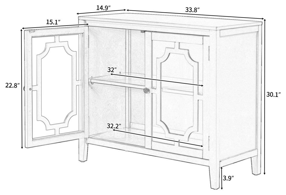 Wood Double Glass Door Accent Cabinet, Blue, 34" X 15"