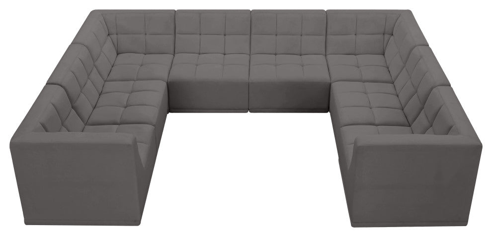 Relax Velvet Upholstered 8-Piece U-Shaped Modular Sectional, Grey