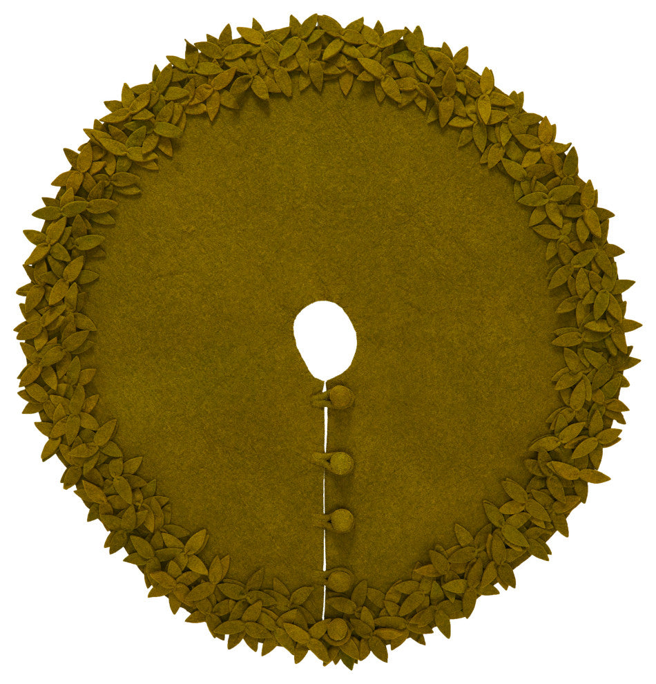 Overlapping Flowers Christmas Tree Skirt in Hand Felted Wool in Chartreuse