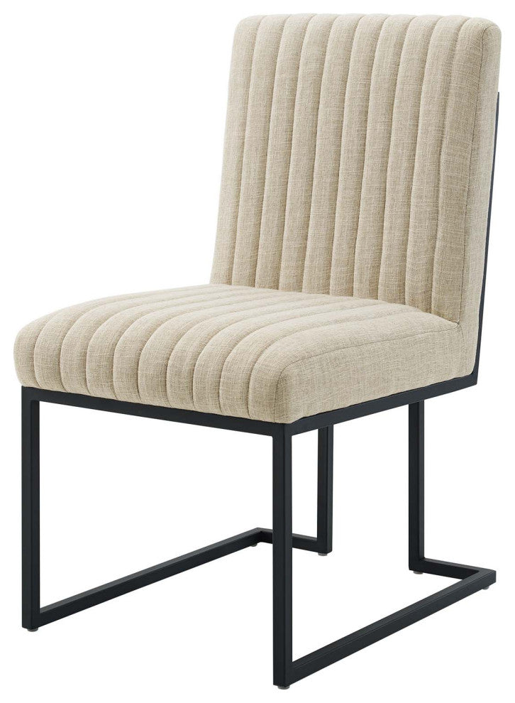 Tufted Side Dining Chair, Fabric, Metal, Beige, Modern, Cafe Bistro Restaurant