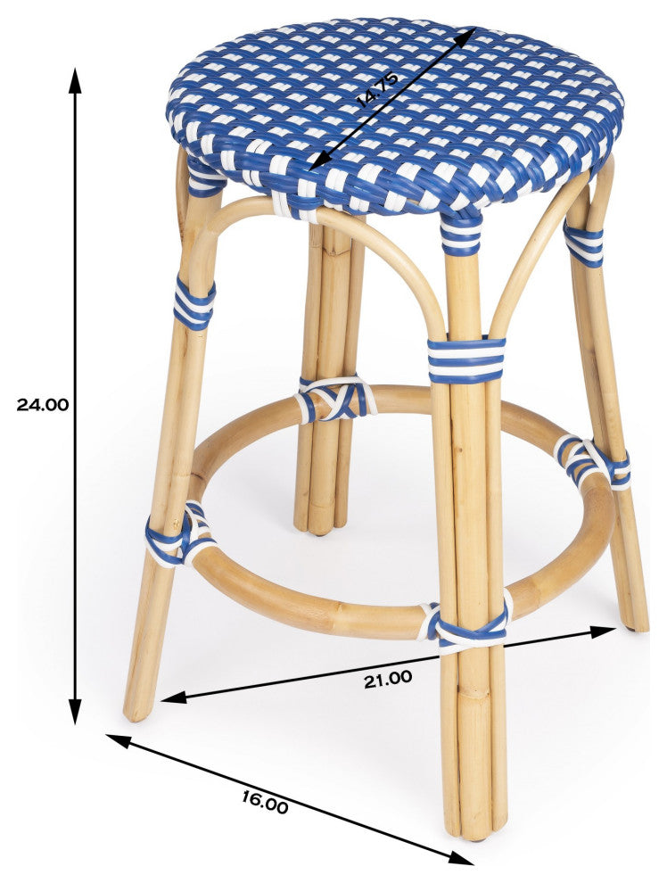 Blue and White Rattan Counter Stool
