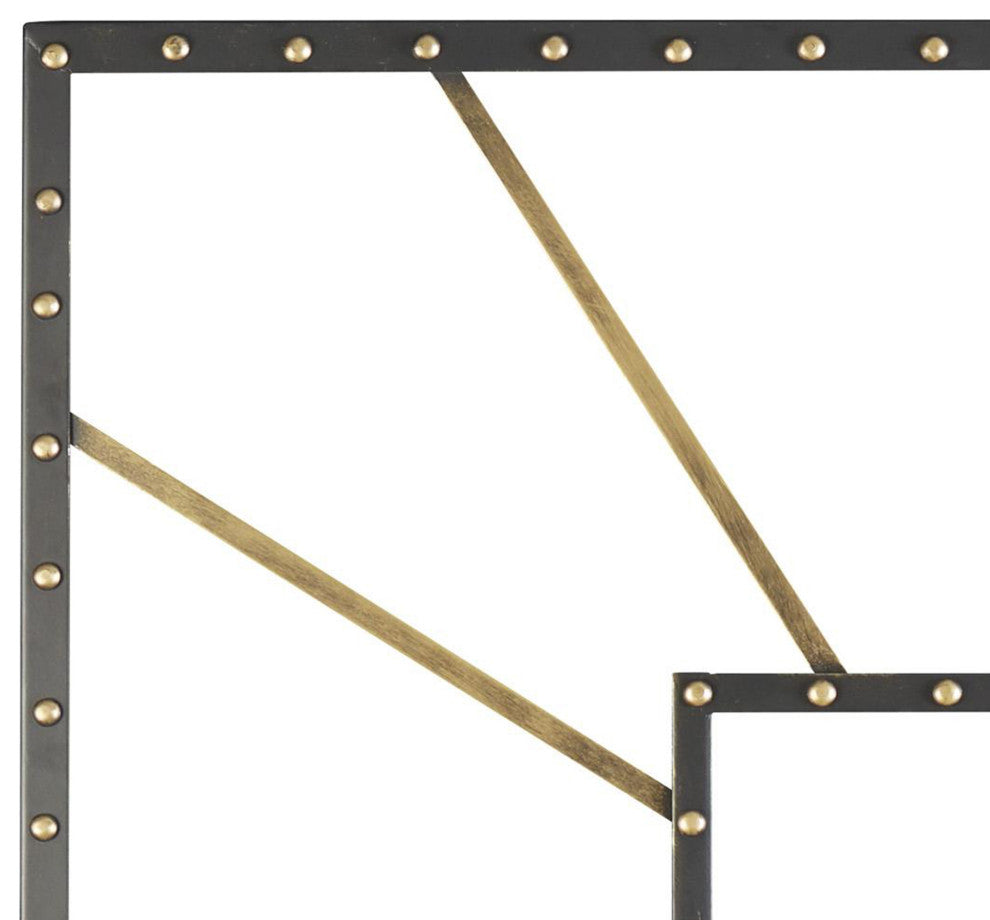 Benzara BM209367 Open Frame Metal Wall Clock With Roman Numerals, Black and Gold