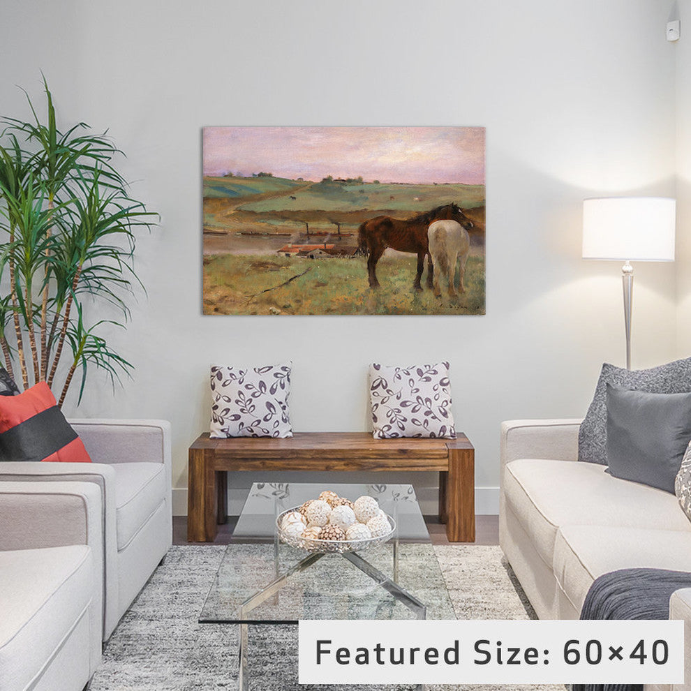 "Horses in a Meadow, 1871" by Edgar Degas, 40x26x1.5"