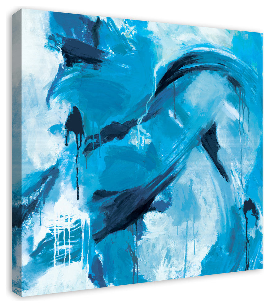 Blue Paint Strokes and Drips 30x30 Canvas Wall Art