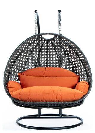 2 Person Charcoal Wicker Double Hanging Egg Swing Chair, Orange