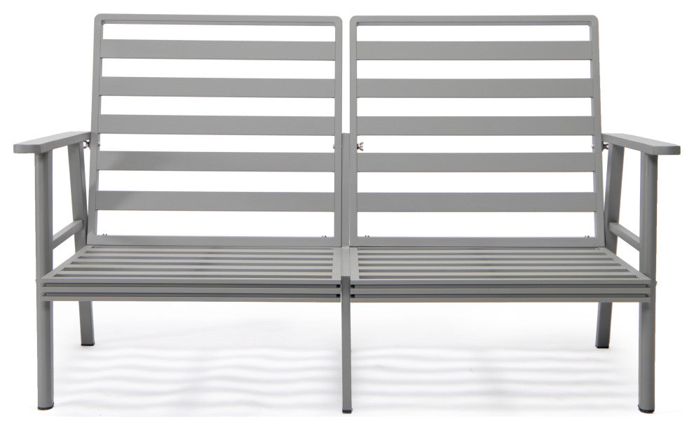 LeisureMod Walbrooke 3-Piece Patio Set With Gray Aluminum Frame and Cushions, Grey