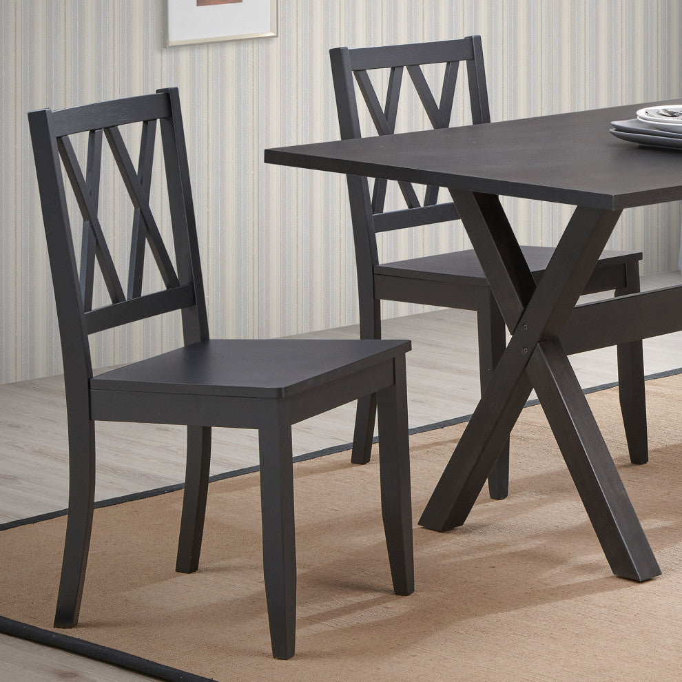 Set of 2 Double-X Back Wood Chairs, Black
