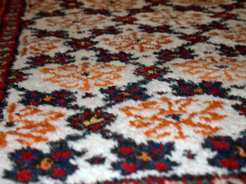 Handmade vintage Persian Hamadan runner 2.6' x 6.8' ( 80cm x 207cm ) 1960s