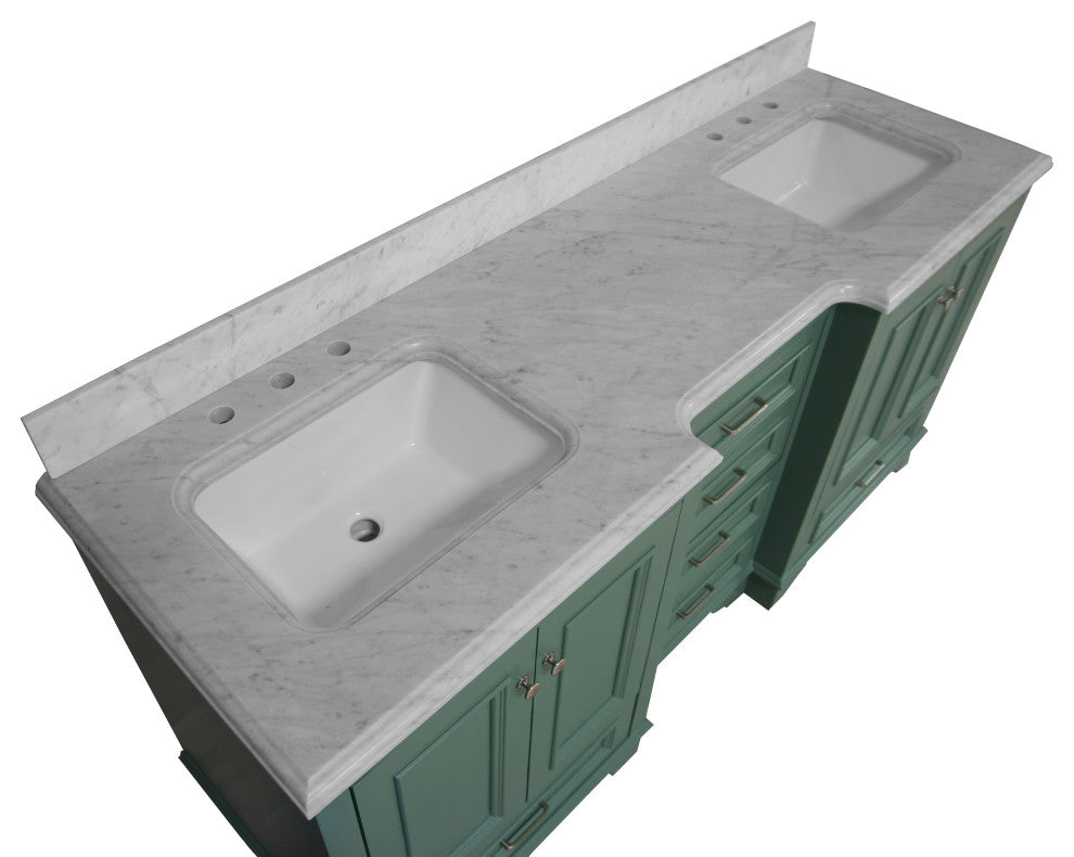 Nantucket 72" Double Bath Vanity, Sage Green, Carrara Marble