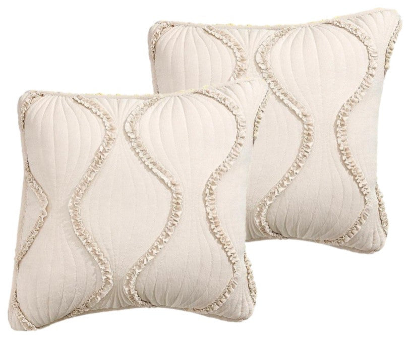 Set of 2 Bohemian Hourglass Ivory Tan Ruffles Throw Pillow Covers, 18"x18"