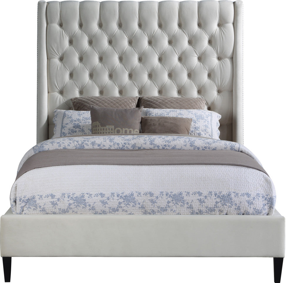 Fritz Velvet Upholstered Bed, Cream, King