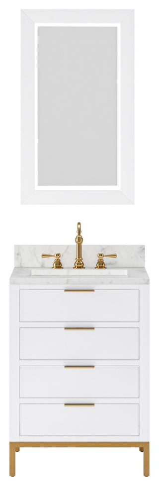 Bristol 24" Marble Countertop Vanity, Pure White With Mirrors