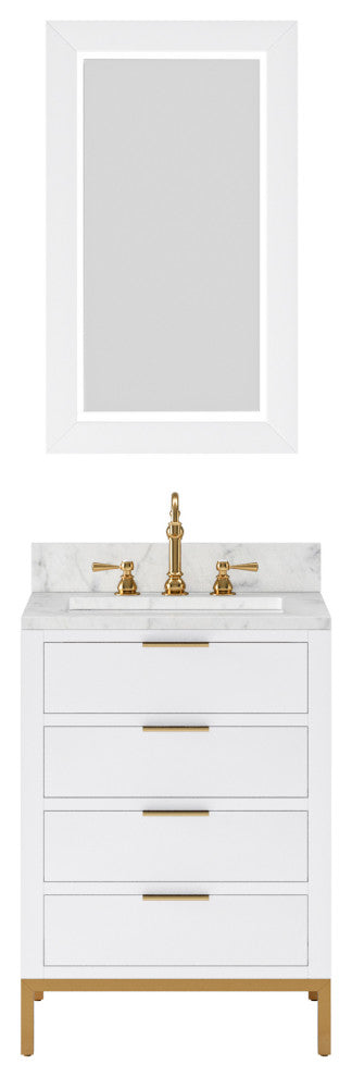 Bristol 24" Marble Countertop Vanity, Pure White With Mirrors