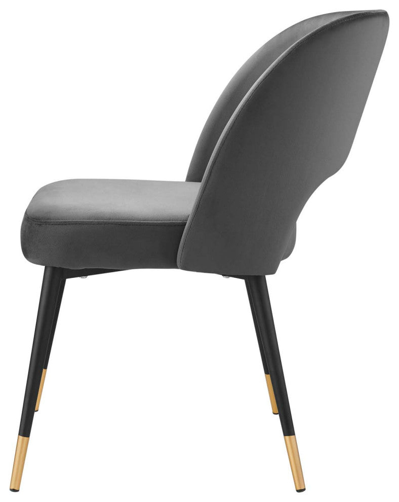 Side Dining Chair, Set of 2, Velvet, Dark Gray, Modern, Bistro Restaurant