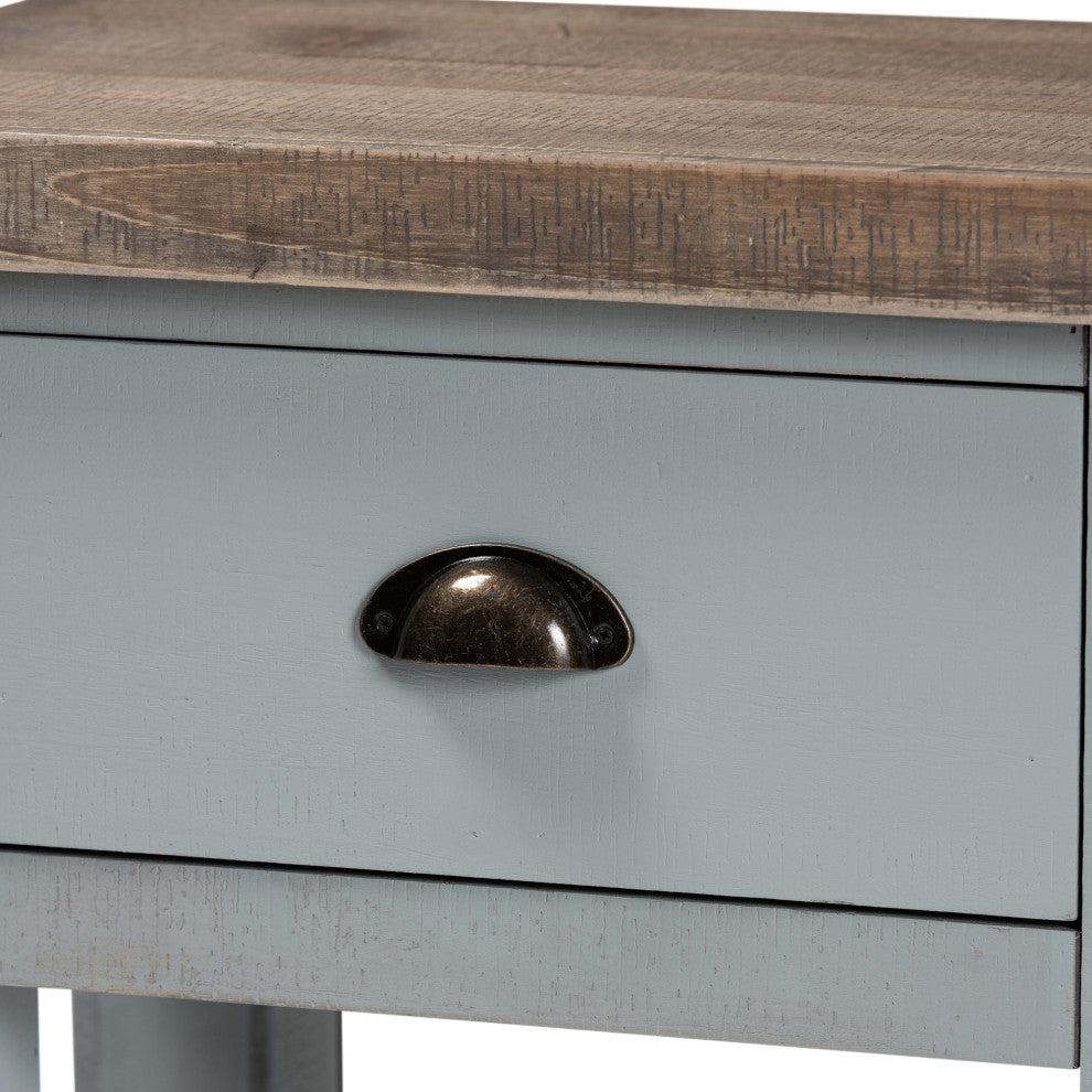 Hastin Classic Two-Tone Grey and Antique Brown Finished Wood 1-Drawer Nightstand