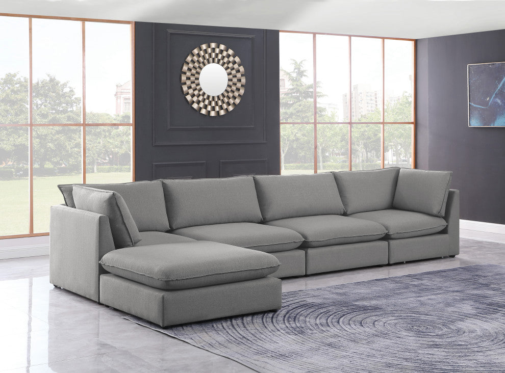 Mackenzie Linen Textured Fabric 5-Piece Modular L-Shaped Sectional, Grey