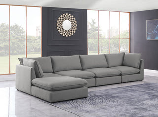 Mackenzie Linen Textured Fabric 5-Piece Modular L-Shaped Sectional, Grey