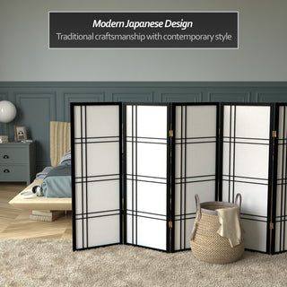 4' Tall Double Cross Shoji Screen, Black, 6 Panels