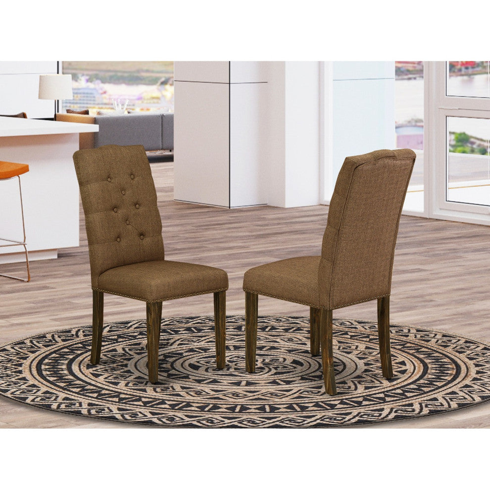 Elsa Parson Chair, Distressed Jacobean 418Ed Leg, Brown Fabric Color Set of 2