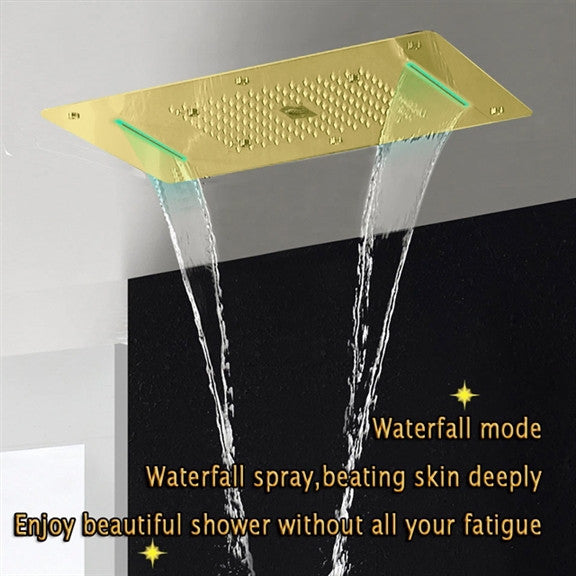 Led Mist Rainfall Shower System, Jetted Body, Brushed Gold