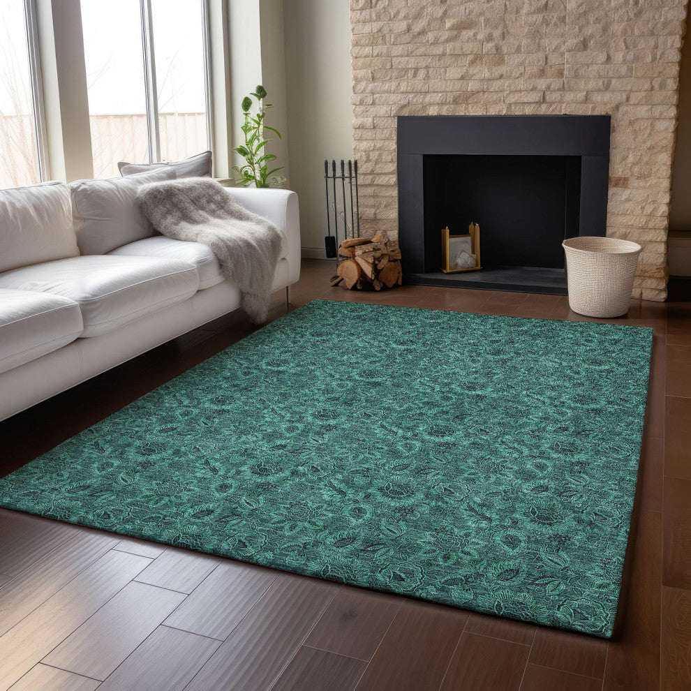 Premium Machine Washable Mayfield AMF661 Teal 3' x 5' Rug