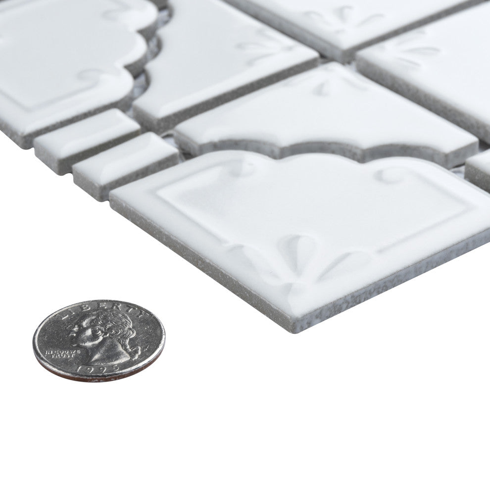 Hudson Moonbeam Porcelain Mosaic Floor and Wall Tile, Glossy White