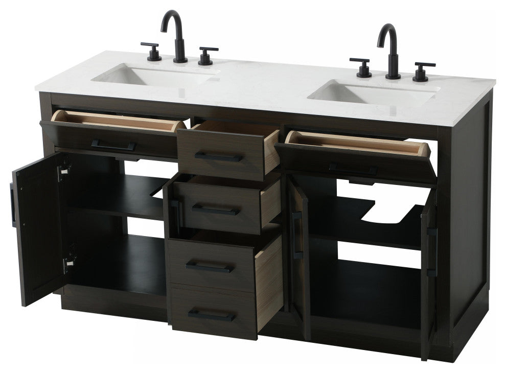 Home Living 60" Double Bathroom Vanity, Mocha Brown