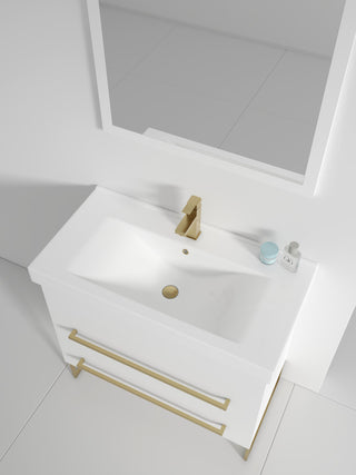 Fine Fixtures Modern Vanity Set, White, 36", Satin Brass Hardware