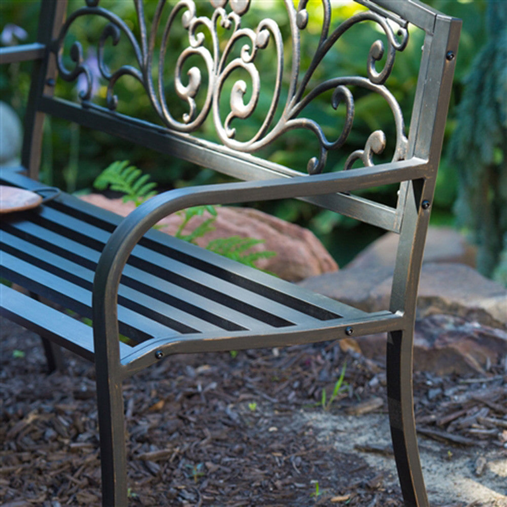 Beautiful Curved Metal Garden Bench with Heart Pattern