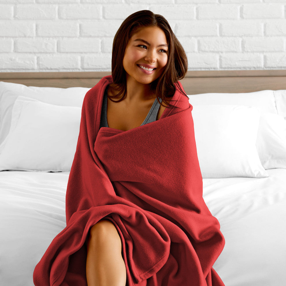 Bare Home Polar Fleece Lightweight Blanket, Red, Throw