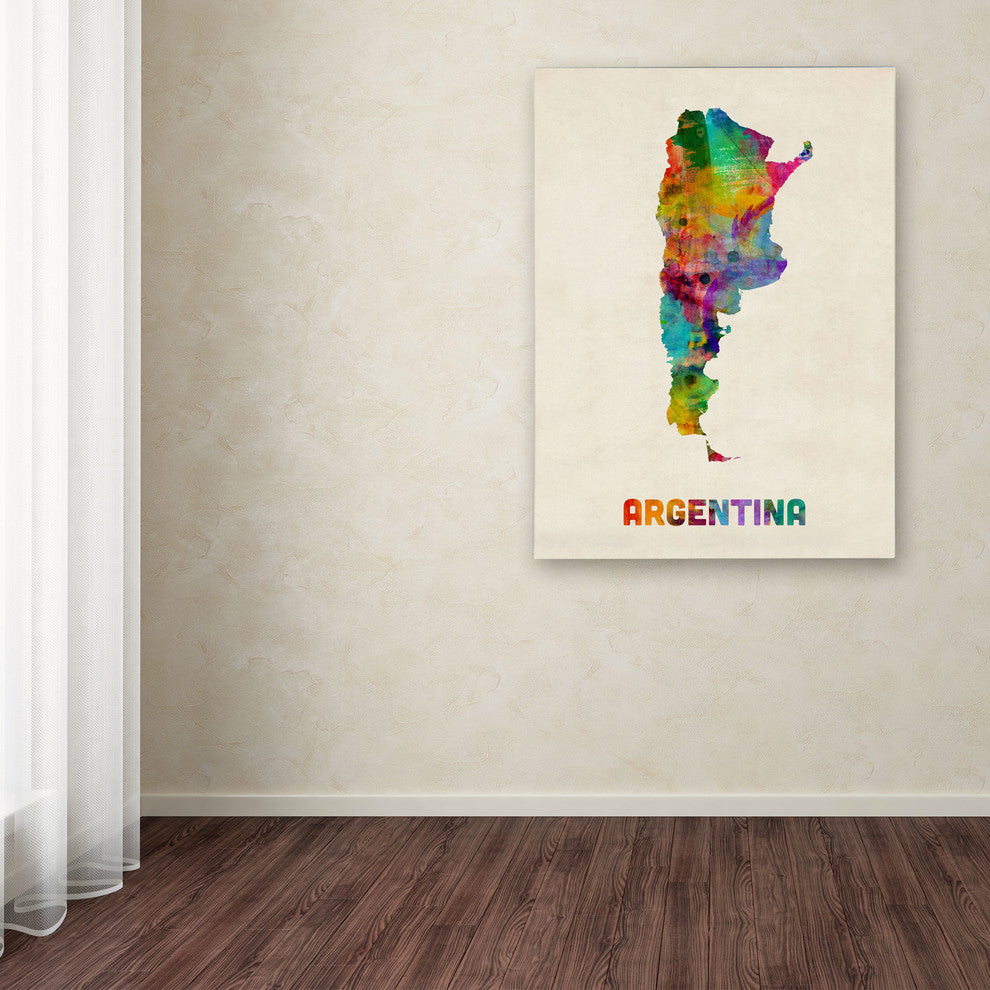 'Argentina Watercolor Map' Canvas Art by Michael Tompsett
