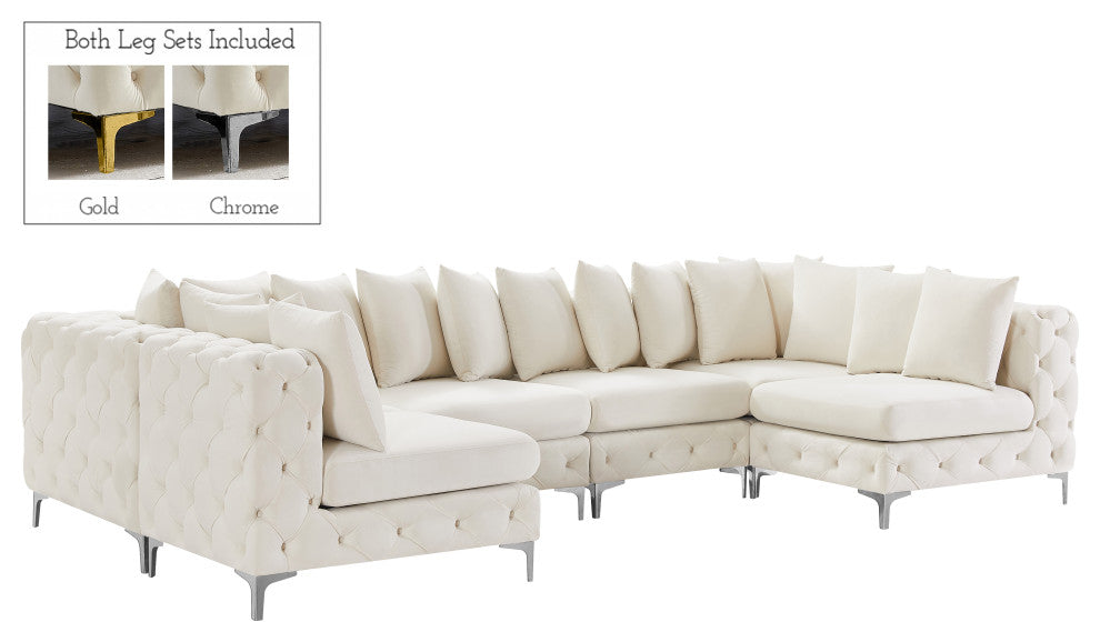 Tremblay Velvet Upholstered 6-Piece Modular U-Shaped Sectional, Cream