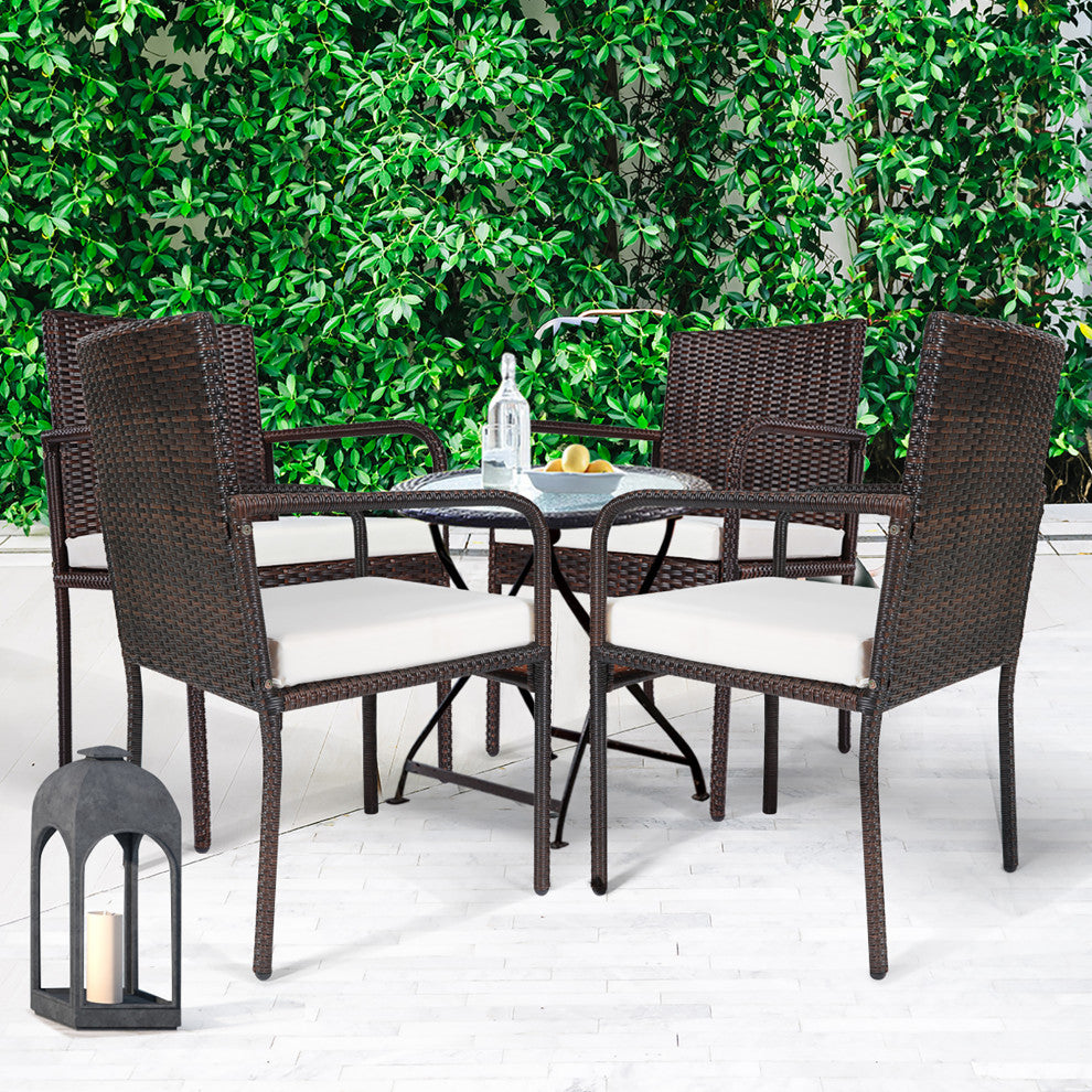 Costway 4PCS Patio Wicker Rattan Dining Chairs Cushioned Seats Armrest Garden