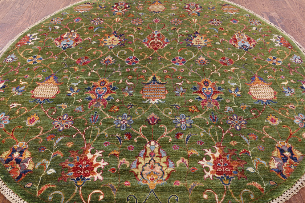 7' Round Hand Knotted Persian Tabriz Rug Q7746
