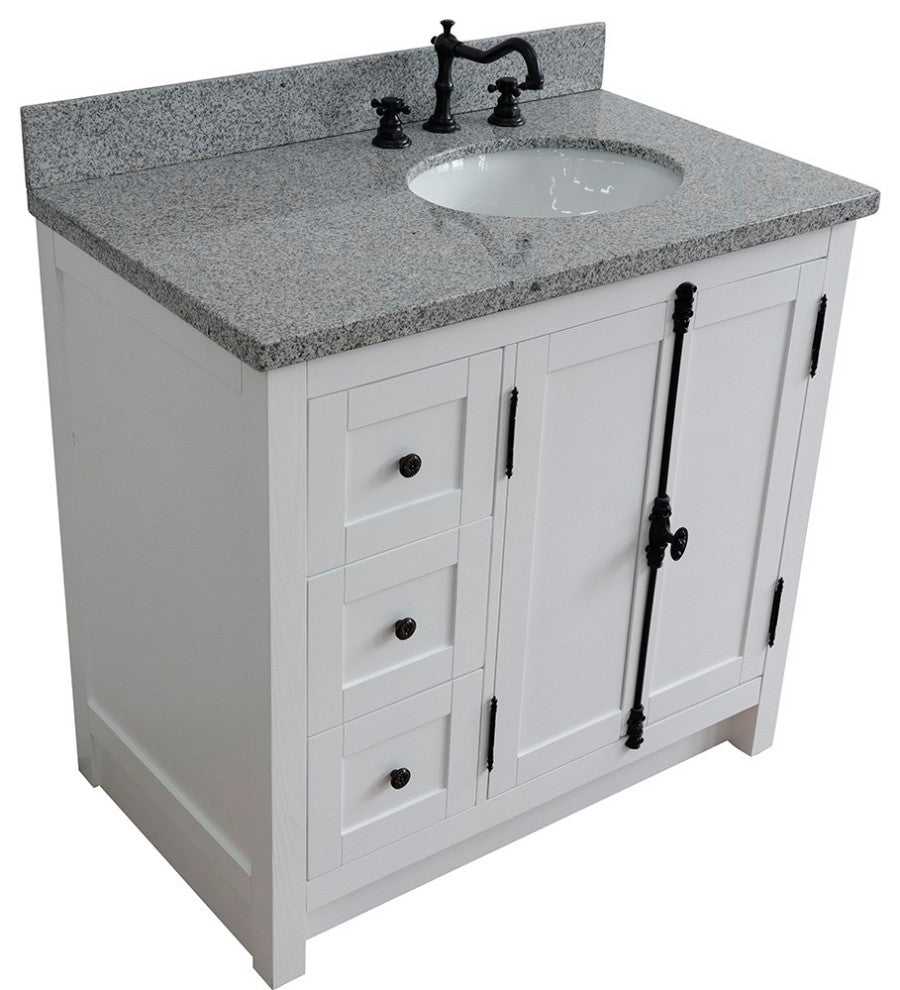 37" Vanity, Glacier Ash, Gray Granite Top, Right Doors/Right Oval Sink