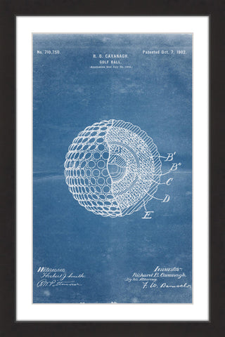 "Golf Ball 1902 Blueprint" Framed Painting Print