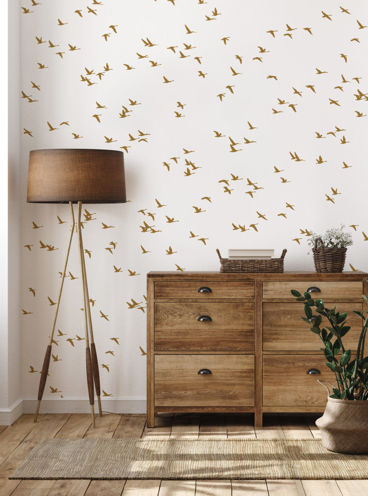 Soaring Birds Peel and Stick Vinyl Mural, Gold, 24"w X 96"h, 6 Panel Set