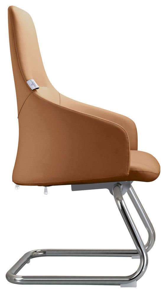 LeisureMod Celeste Leather Conference Office Chair With and Armrest, Acorn Brown