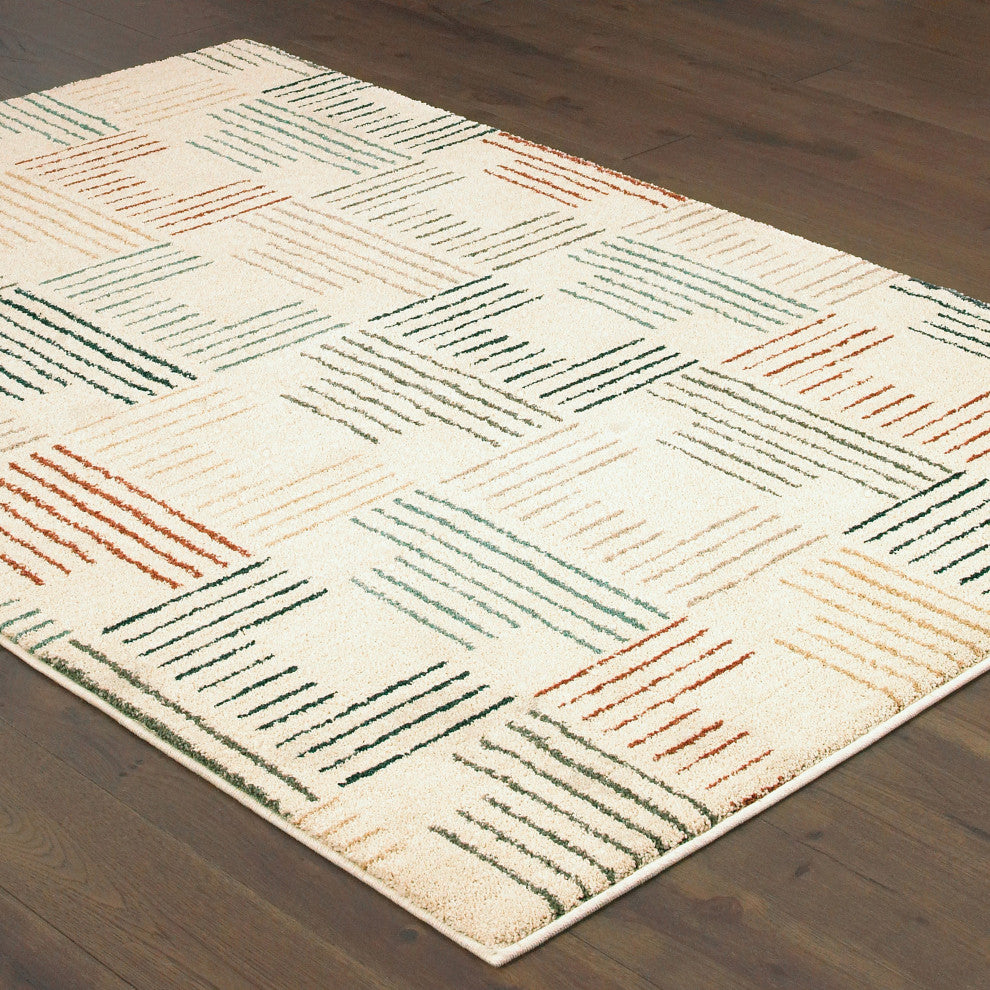 Carolina Striped Geometric Ivory/Multi Area Rug, 2'x3'