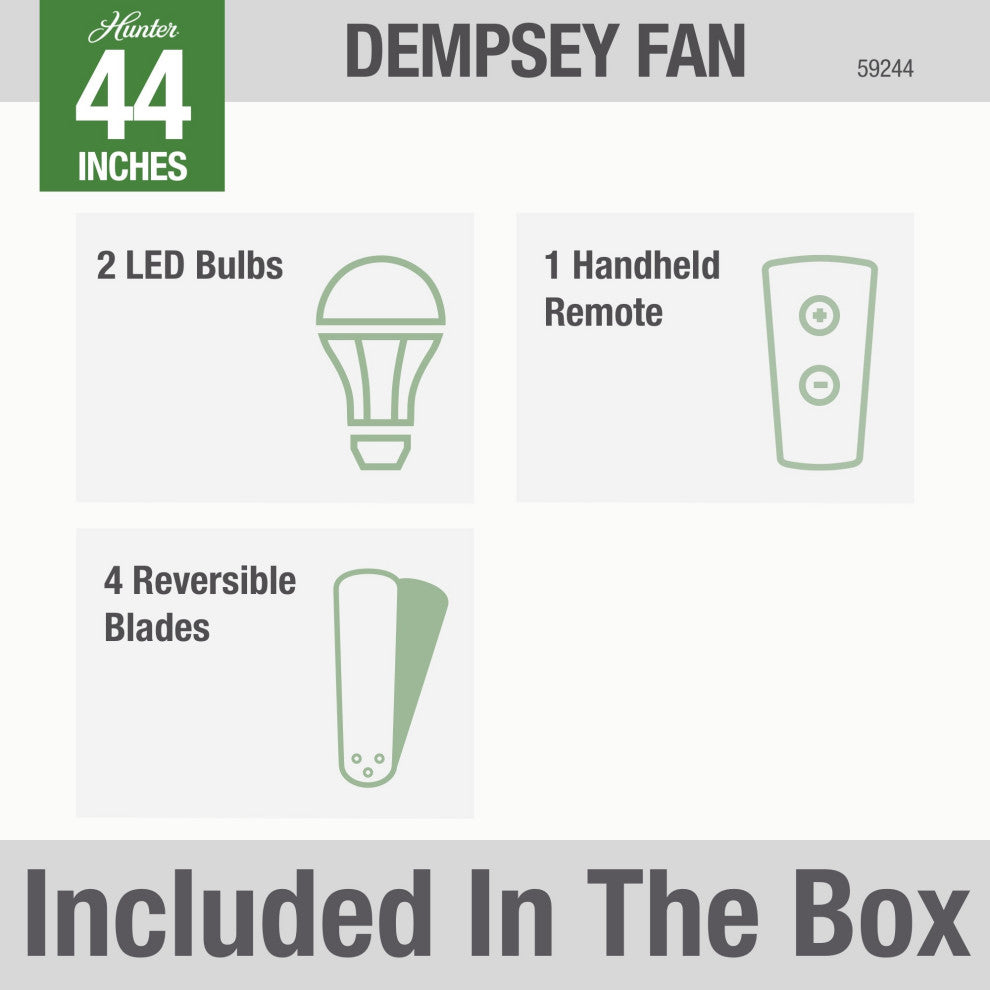 Hunter Fan Company  44" Dempsey Low Profile  Ceiling Fan With Light + Remote, Fresh White