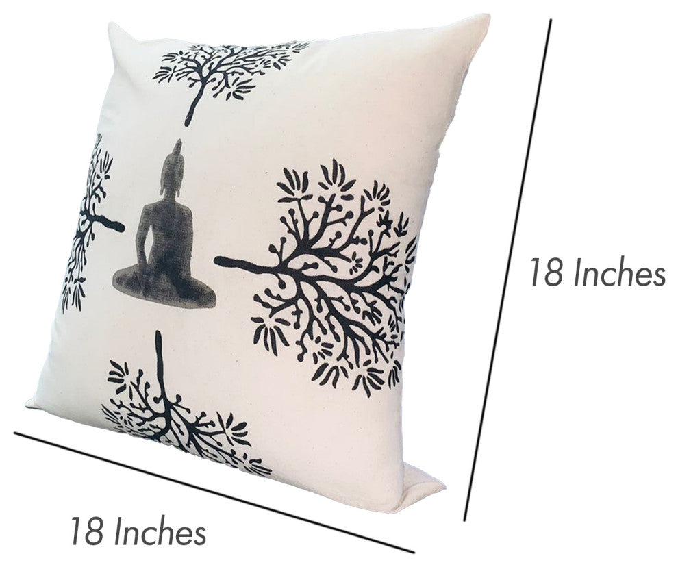 Benzara UPT-268962 Square Accent Throw Pillow, Meditating Buddha, Gray/White