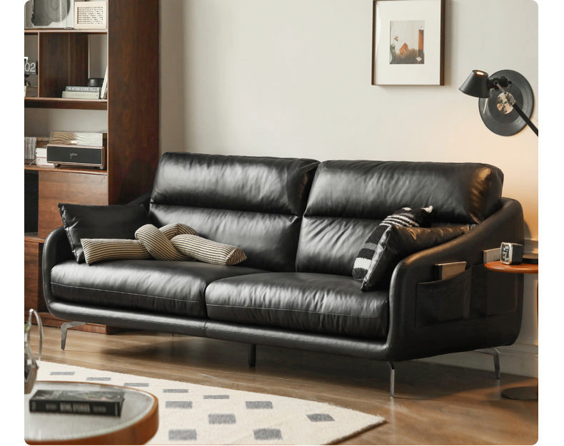 Leather Classic Sofa, Brown Yellow 4-Seater Sofa 110.2x38.2x36.6"