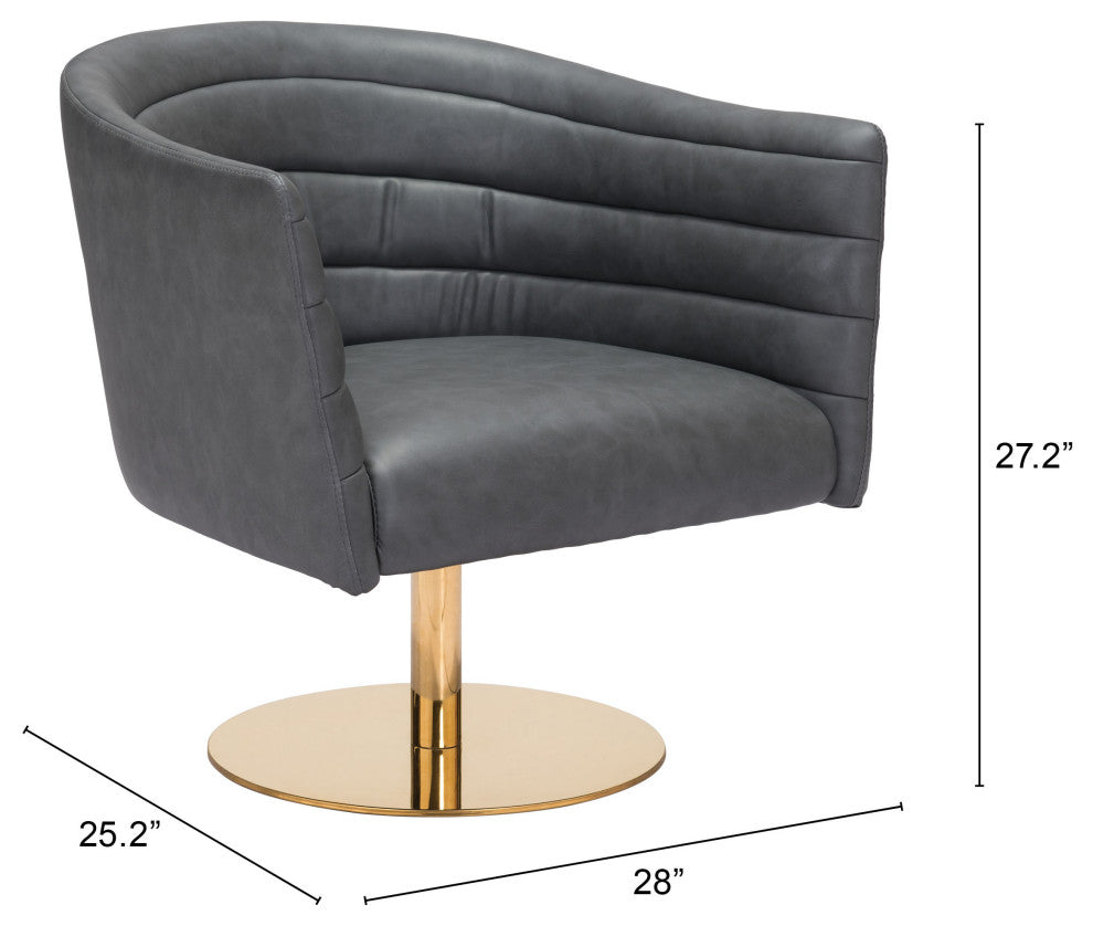 Accent Chair, Faux Vinyl Leather, Steel, Gray, Gold, Lounge Hospitality