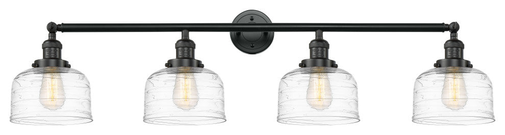 Large Bell 4 Light Bath Vanity Light, Matte Black, Clear Deco Swirl