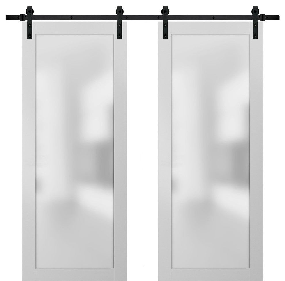 Planum 2102 Interior Closet Double Barn Doors 48x80 White Silk & Hardware 13FT