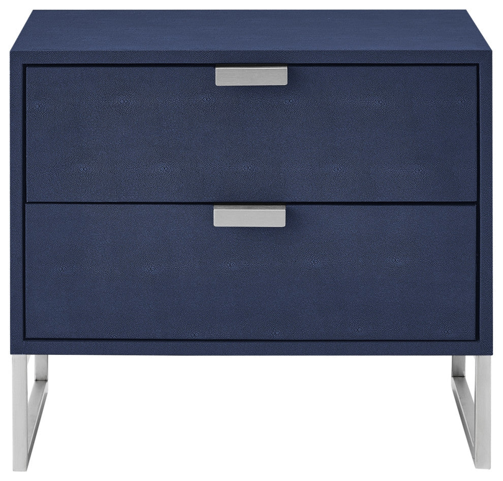 Nicole Miller Chayton Side Table, Faux Shagreen 23.6Lx16Wx21H, Navy/Chrome