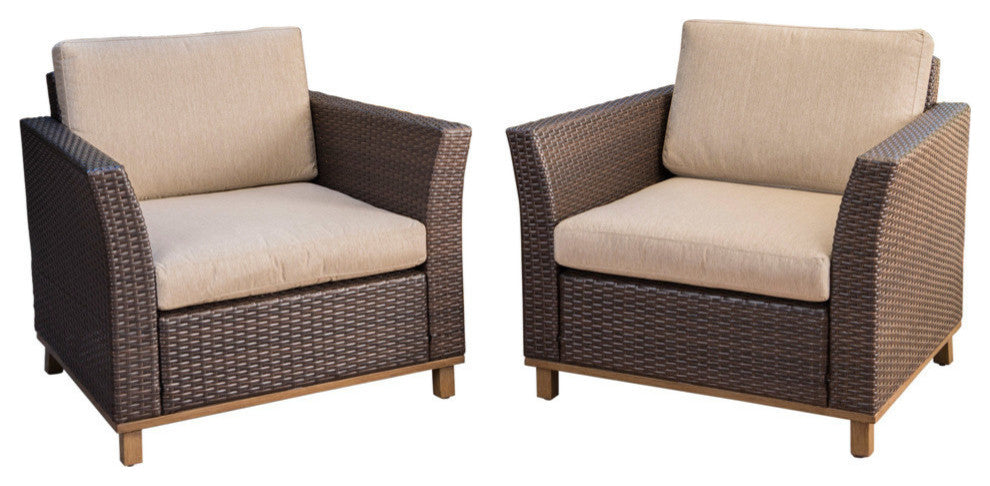 GDF Studio Grady Outdoor Aluminum Framed Mix Brown Wicker Club Chairs, Set of 2