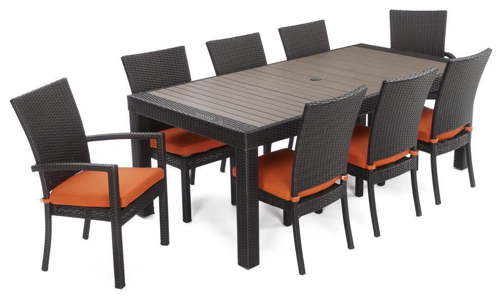 Deco 9 Piece Aluminum Outdoor Patio Dining Set, Orange