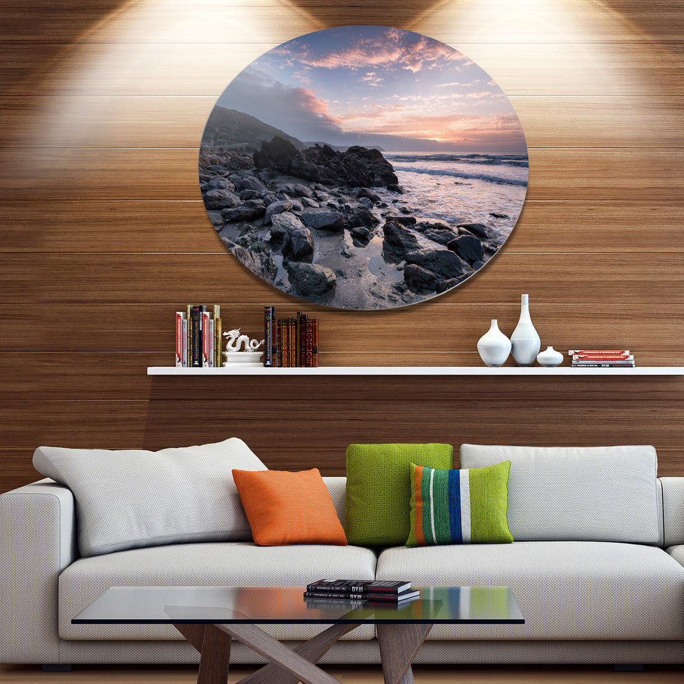 Sunrise At Rocky Portholland Beach, Seashore Round Wall Art, 38"