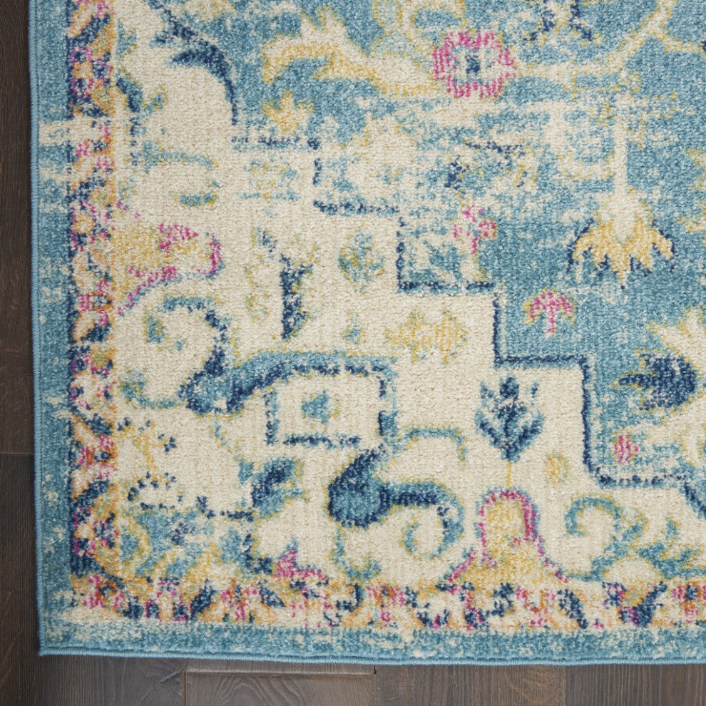 7 x 10 Light Blue and Ivory Distressed Area Rug
